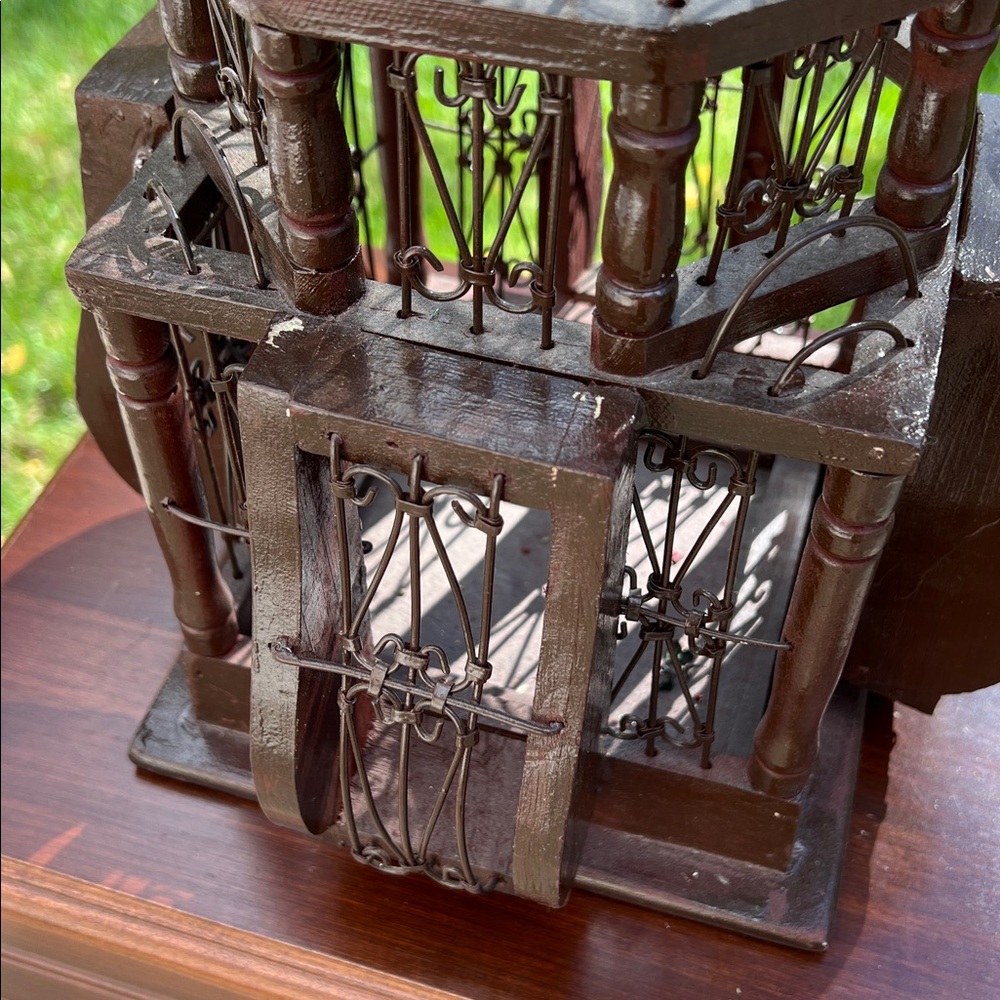 Antique Victorian Style Hot Air Balloon Shaped Wood Wire Decorative Birdcage - Picture 6 of 17